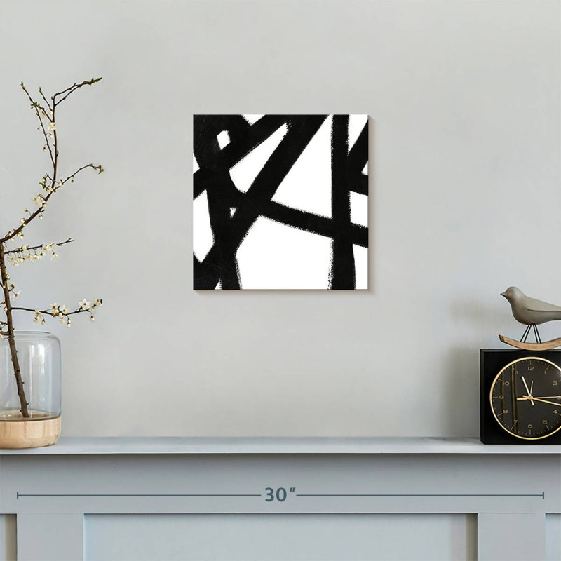 Encre noire stries IV sur toile, H 10 po x l 10 po x P 1,25 po
