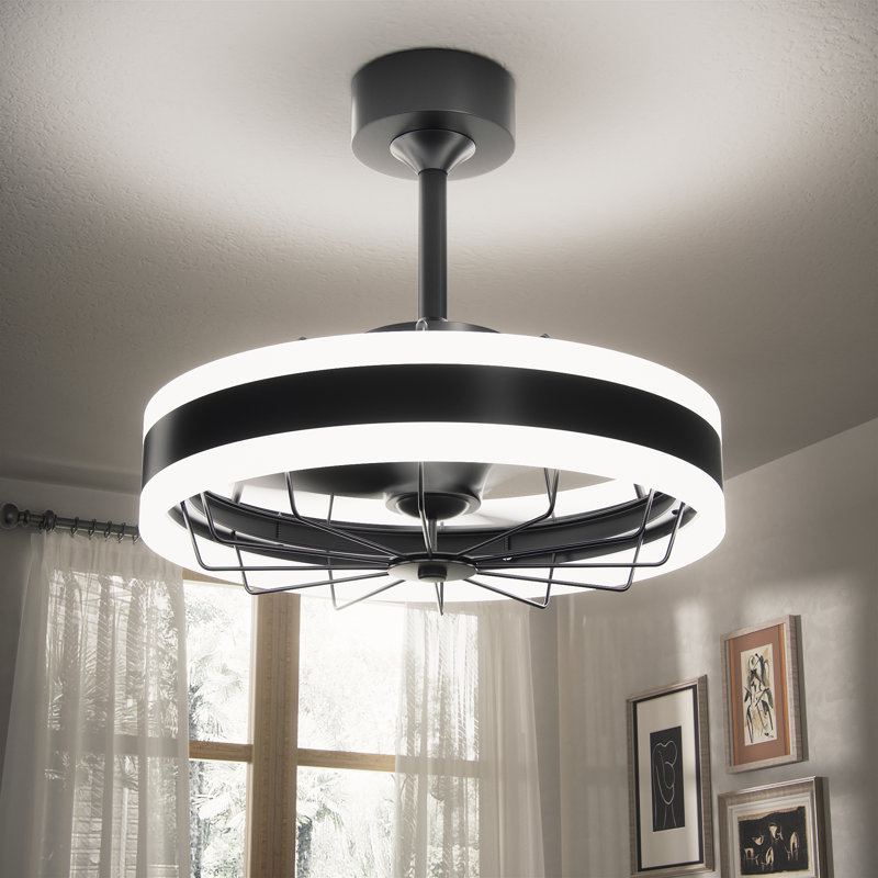 Ventilateur de plafond à DEL à intensité variable 16 po avec télécommande, plafonnier encastré pour chambre à coucher, moteur réversible à 6 vitesses, noir
