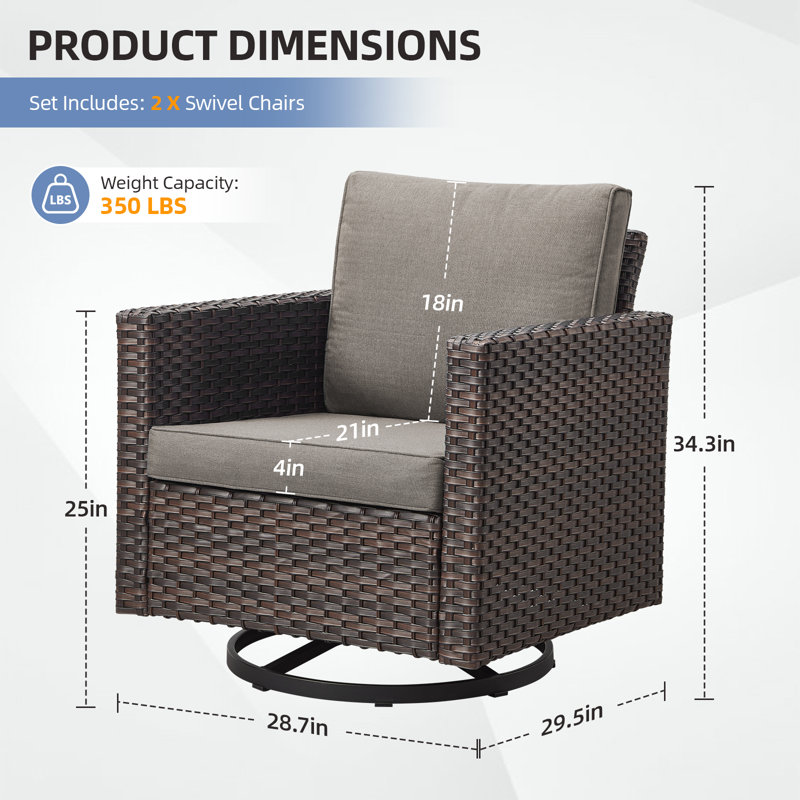 Chaise pivotante d'extérieur en osier coulissant avec coussins Brooksie, Gris