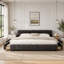 California King Upholstered Bed Frame with Chenille Fabric, Headboard and Drawer Storage, Dark Grey