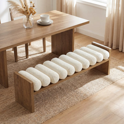 Banc de salle à manger en bois 59 po avec coussin bouclé 59 po