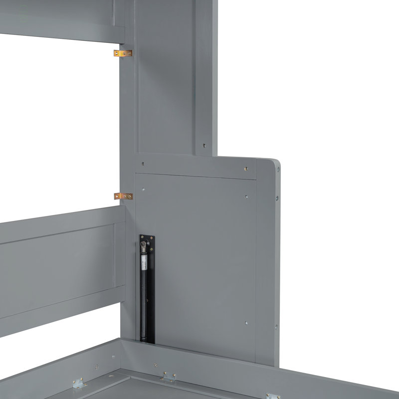 Lit escamotable double avec élévateur hydraulique et bureau, Double, gris