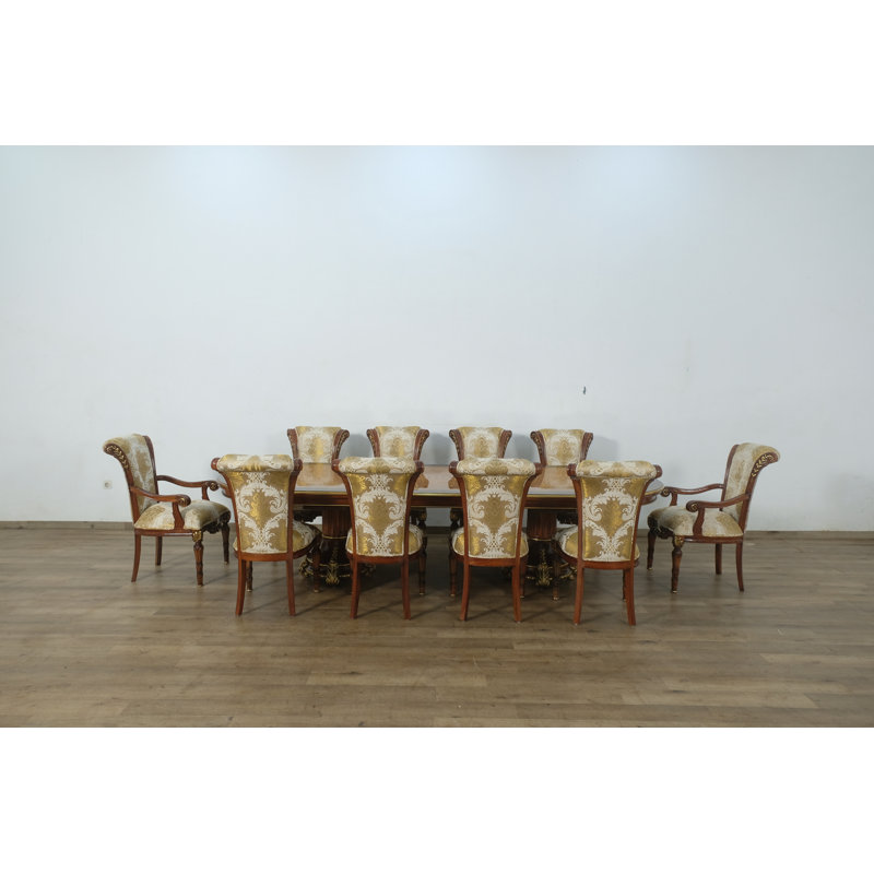11 Piece Veronica Dining Set With Damask Gold Chair