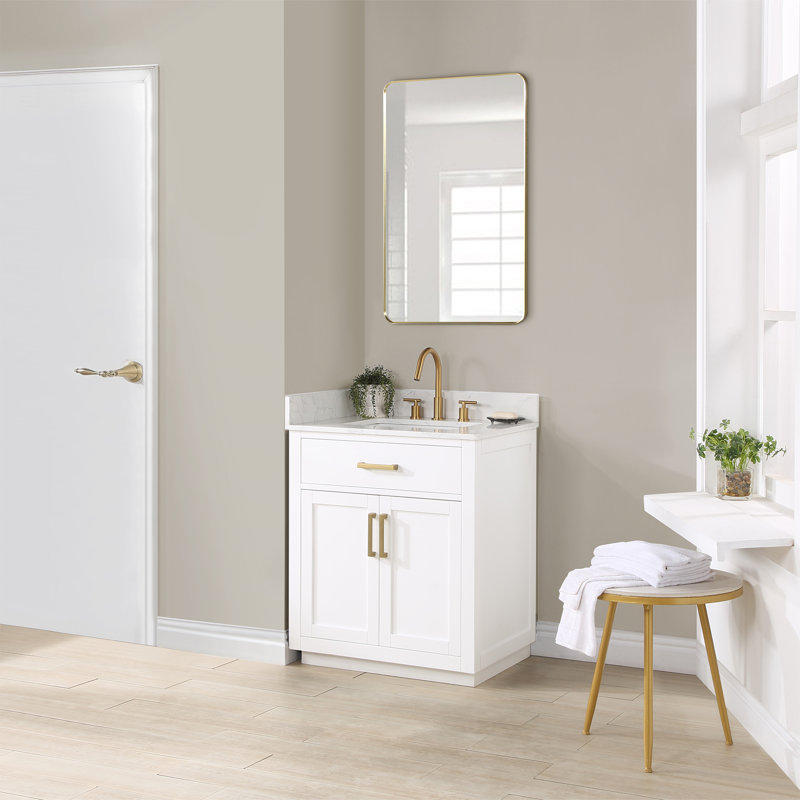 Gavino 30'' Single Bathroom Vanity with Stone Top, White
