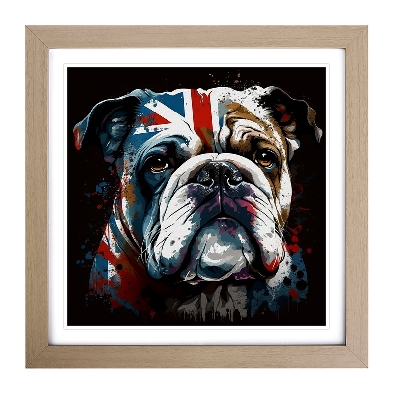 British Bulldog Expressionism Framed Print, Oak