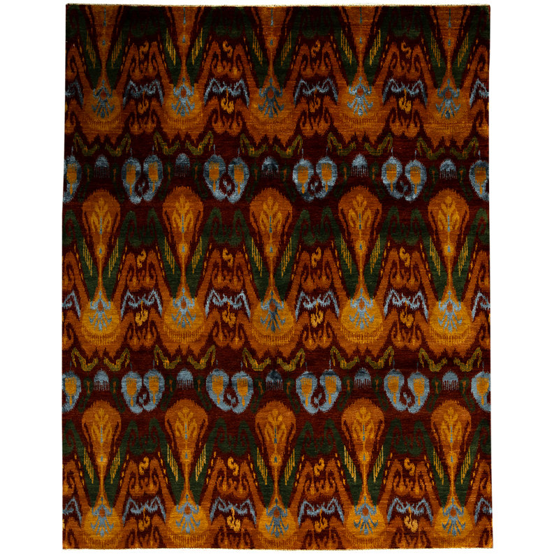 Tapis rouge / jaune / vert noué à la main de haute qualité