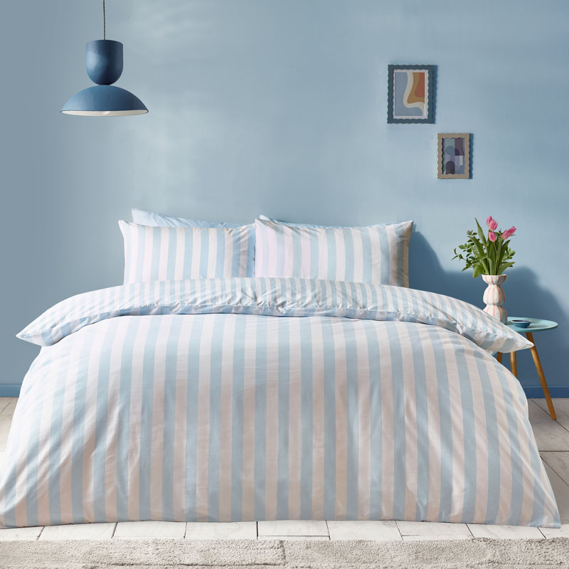 Stripe Tease Cotton Blend Striped Duvet Cover Set, Single, Blue