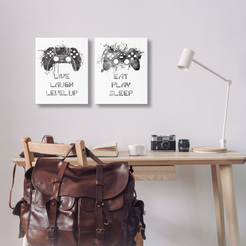 «Gamer Play Splash Controllers», ensemble de 2 toiles murales par Mary Urban, H 20 po x l 16 po