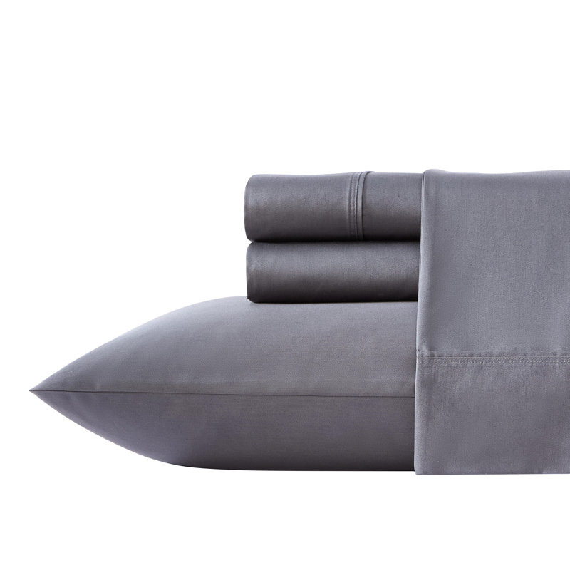 Vera Wang Tri Blend Solid Sheet Set, King Sheet Set with 2 Pillowcases, Grey