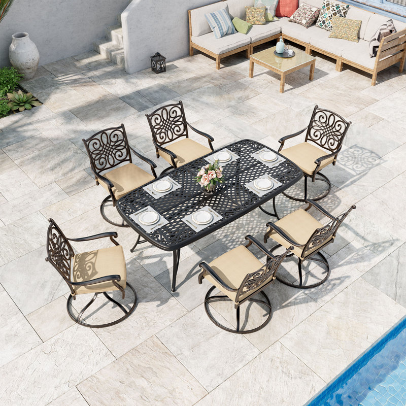 6-person Outdoor Dining Set With Swivel Chair, Brown