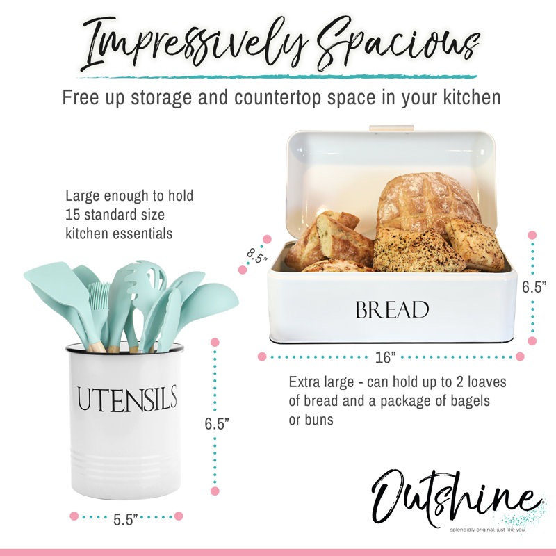 Ensemble de 2 pots à pain en métal rétro et ustensiles de cuisine Outshine, Blanc