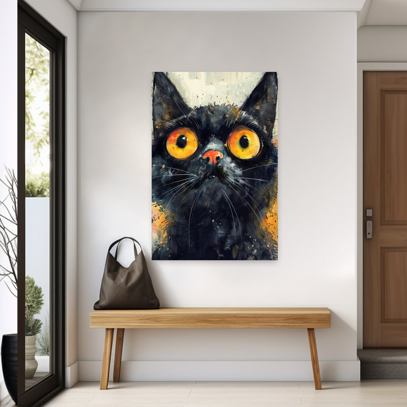 Curious Black Cat Contemporary Cat Wall Art Print 1 Piece Wrapped Canvas Wall Art, 152.4cm H x 101.6cm W
