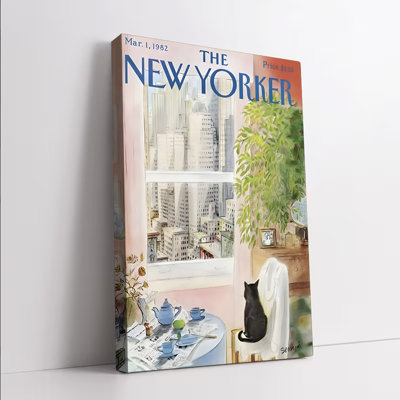 1 pièce, art mural avec affiches encadrées, The New Yorker March 1, 1980, art mural sur toile, paysage urbain rétro avec table de chat et de thé, décoration rétro pour salon, bureau, cuisine, affiche de magazine classique