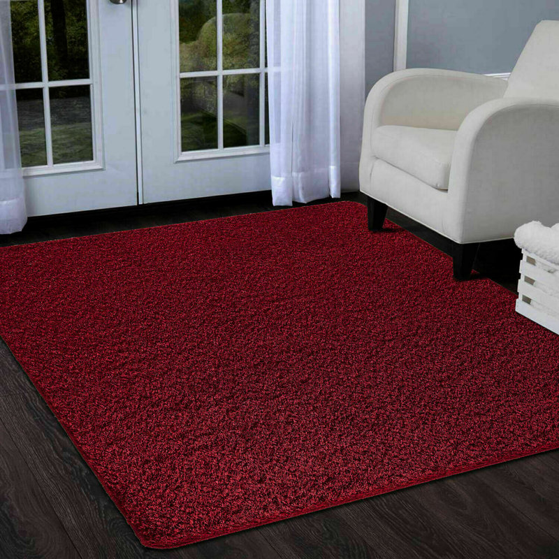Natty Red Shaggy Glitter Area Rugs & Mat – Luxury Soft Sparkle Shag Pile Carpet with Non-Slip Backing for Living Room, Bedroom, Hallway & Kitchen