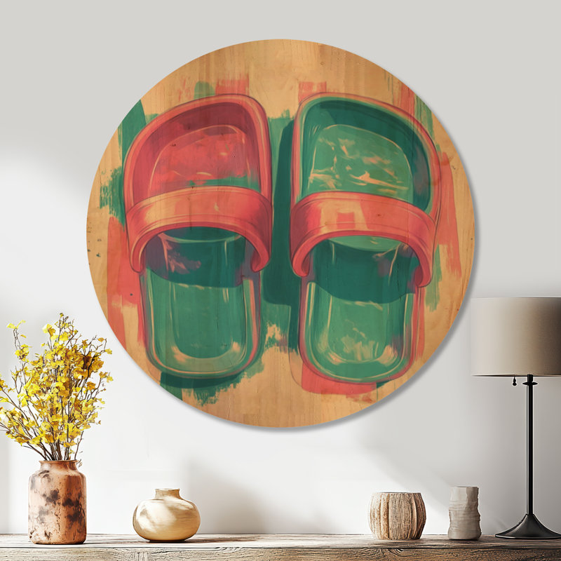 Sandales en plastique pour l'été - Décoration murale ronde vintage en bois, Rond 23 po, Rond