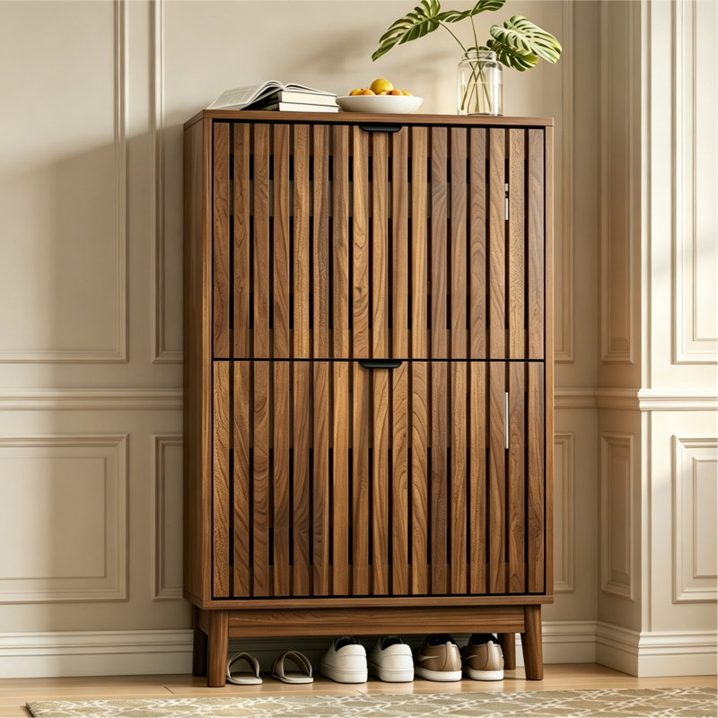 Rangement à chaussures 16 à 20 paires, armoire à chaussures étroite avec 2 tiroirs rabattables et tablettes réglables pour le vestibule