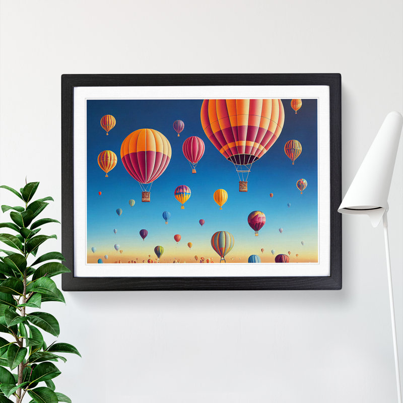 Hot Air Balloons - Single Picture Frame Print, 46cm H x 64cm W x 2cm D, Black Framed