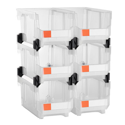 Plastic Stackable Storage Bins, 14.8 x 8.5 x 7.1 inch (6 Pack), Plastic Containers for Organizing and Storage Bins for Closet, Garage, Small Parts, Of