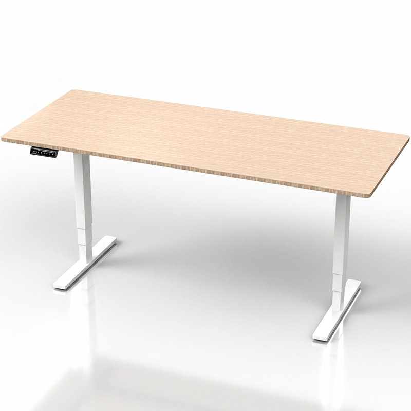 Vivo Electric 71" X 30" Stand Up Desk Workstation, Bamboo, White