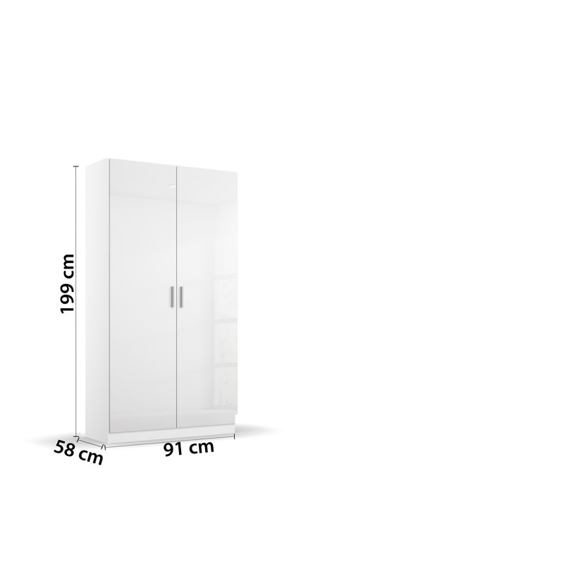 Celle 1 Door Wardrobe, Highgloss white and alpine white, 2 Doors: 91cm