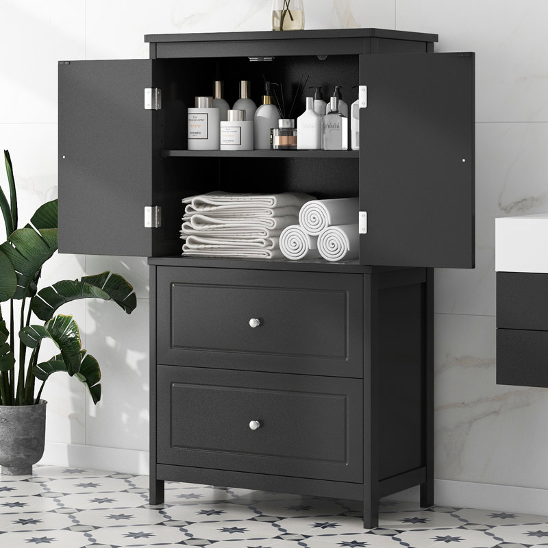 Armoire de rangement en MDF noir avec 2 portes, tiroirs et tablette réglable | Idée de cadeau, Noir mat