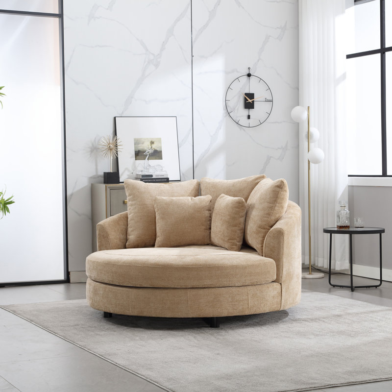Fauteuil demi-tonneau surdimensionné avec housse, Chenille blé