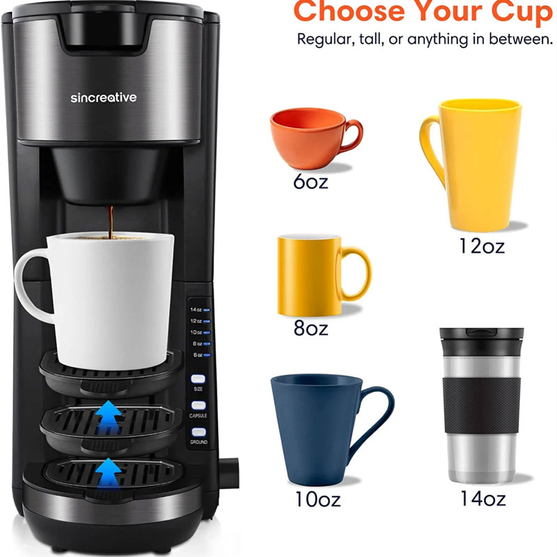 Sincreative Single Serve Coffee Maker Cappuccino Machine With Milk Frother, Blue, Blue
