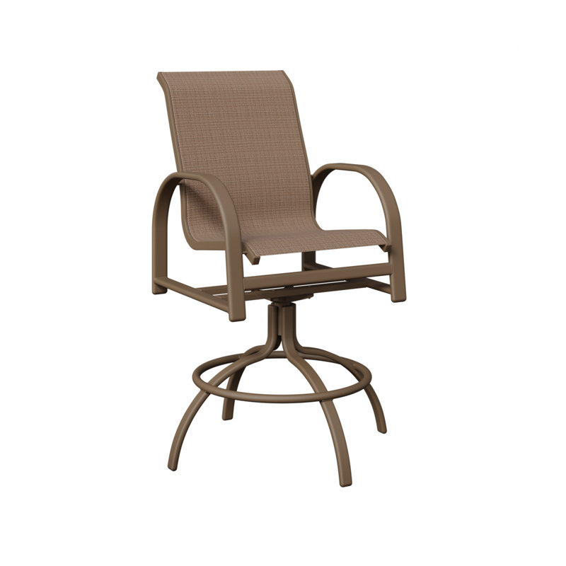 Berlin Gardens Murphy Clay Aluminum Swivel Bar Chair With Taupe Tweed Sling Fabric, Clay, Taupe Tweed