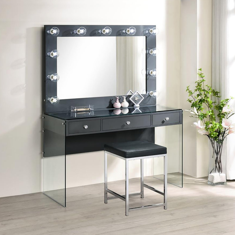 Tabouret de meuble-lavabo contemporain sans dossier en mousse avec style et confort, Gris foncé