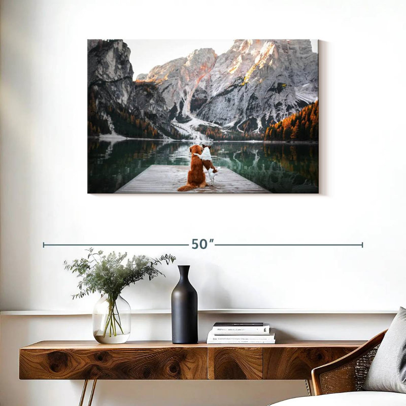 Ravi sur la jetée du lac Braies, H 24 po x l 36 po