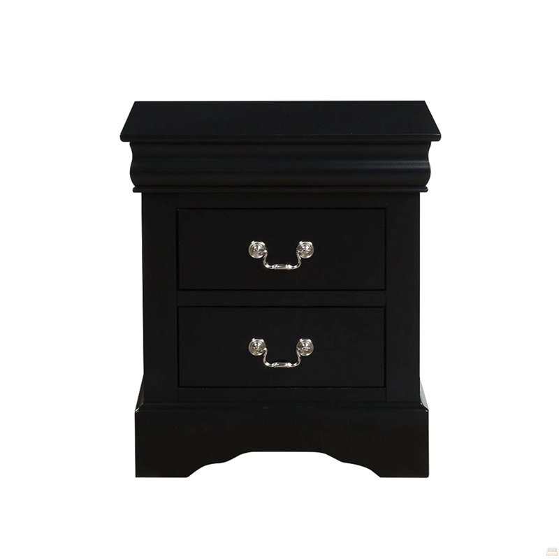 2 Drawers Wooden Nightstand, Black