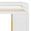 Lit mezzanine en bois pleine grandeur avec garde-robe, tablettes et armoire, conception peu encombrante avec tablettes et garde-corps multicouches-121466678