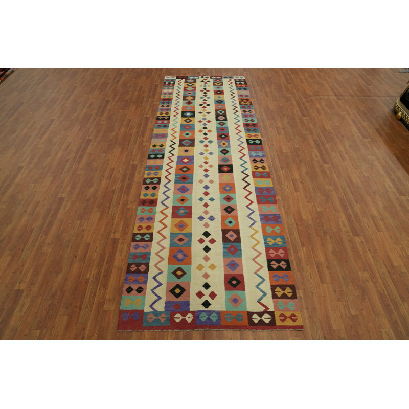 Tapis de couloir géométrique en laine Kilim