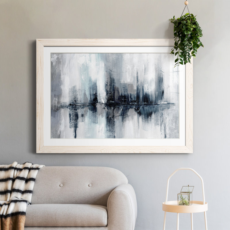 Indigo Harbor Lights - peinture encadrée, H 31,5 po x l 23,5 po x P 1,5 po, Cadre blanc