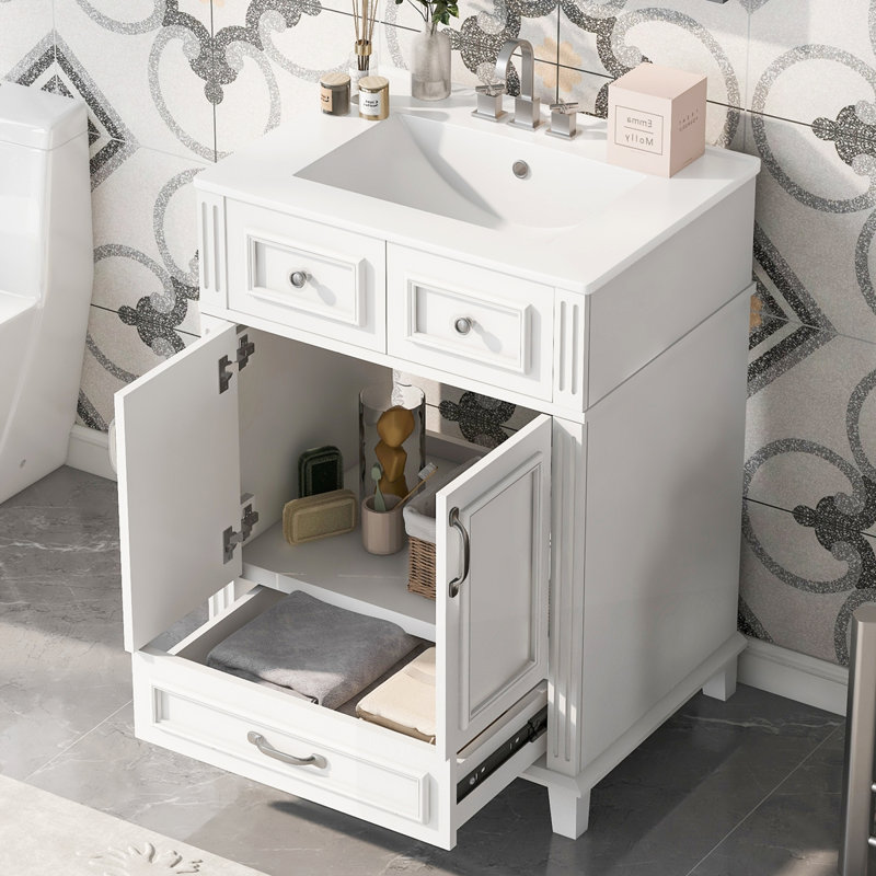Meuble-lavabo 24 po avec lavabo en céramique, Blanc