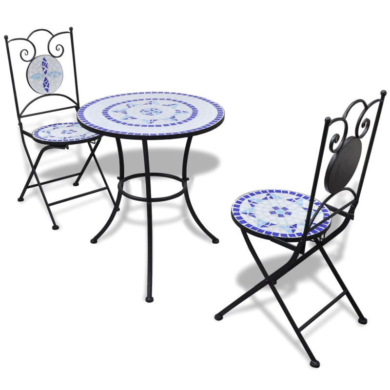 Ensemble bistro 2 personnes Steffey, 27.56" H x 23.62" W x 23.62" D, Blue/White