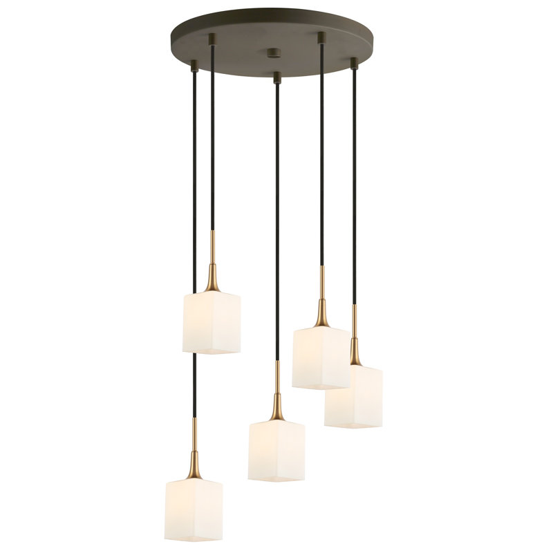 Luminaire suspendu grappe à 5 lumières Shults, Laiton / Bronze, Halogène