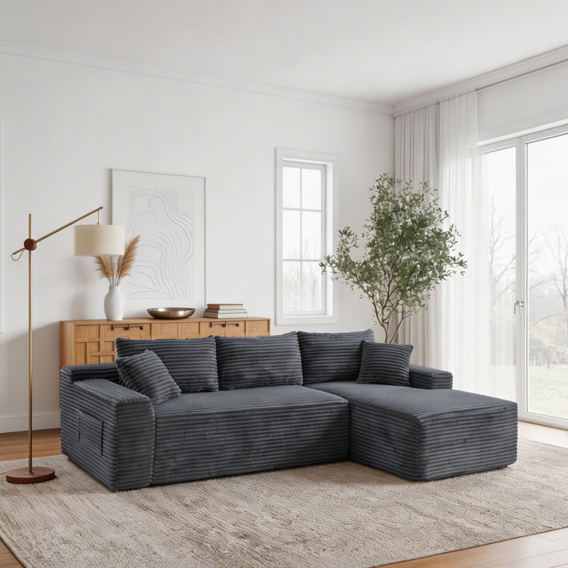 Featured With Modern Minimalist Style And Deep Seats, This Grey Cloud-Shaped Modular Corner Sofa Comes With An L-Shaped Chaise Lounge. It Requires No Assembly And Is Ideal For Living Rooms And Bedrooms.