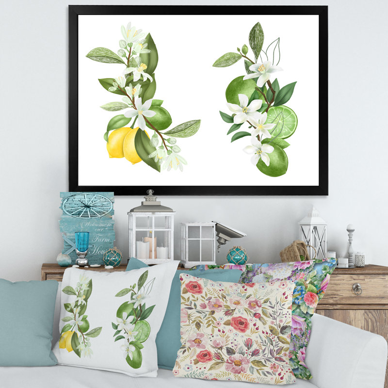 Bouquets de branches de citronnier en fleurs - Impression sur toile, H 30 po x l 40 po x 1,5 po, Cadre photo noir