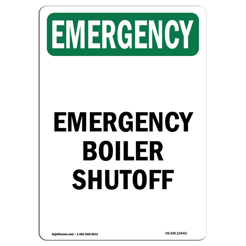 Plaque en aluminium Boiler Shutoff 12 x 18, H 18 po x l 12 po x P 0,1 po