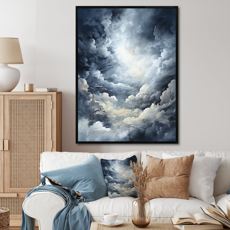 Nuage orage Fury - orages murales salon, Cadre flottant noir, H 20 po x l 12 po x P 1 po