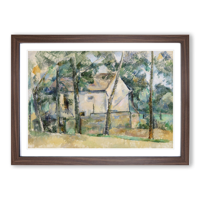 House and Trees by Paul Cezanne - Picture Frame Painting, 48cm H x 65cm W x 2cm D, Walnut Framed