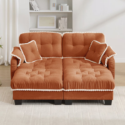 Modern Loveseat Sofa with Movable Ottoman for Living Room