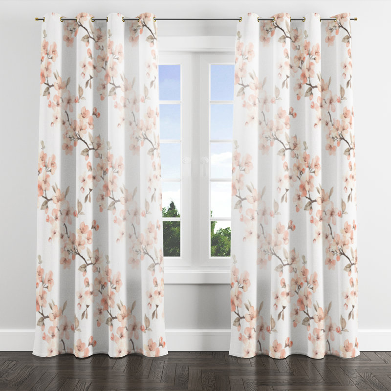 Panneaux de rideaux à motif floral - Rideau à œillets doux et rose - 1 panneau, L 52 po x L 95 po, Œillets dorés
