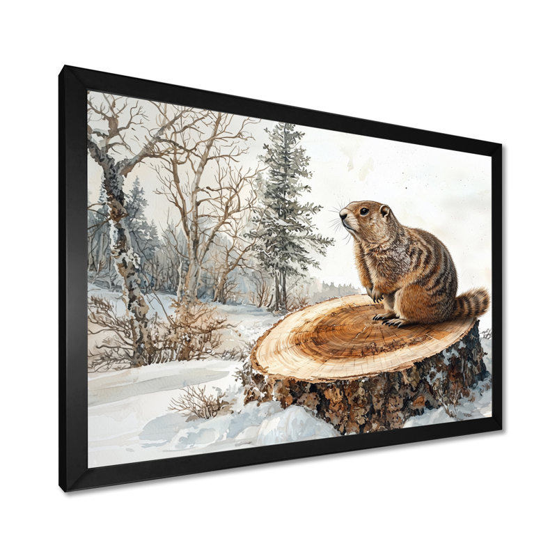 «Forest Marmot Animal In Winter Landscape I», reproduction sur toile, Cadre simple, Noir, H 12 po x l 20 po