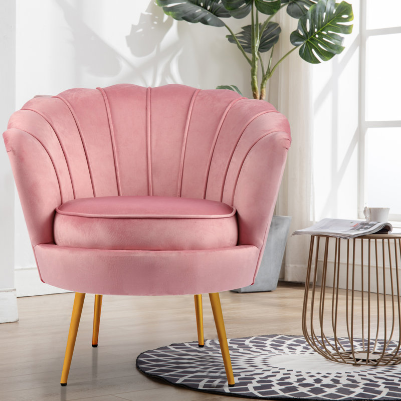 Fauteuil demi-tonneau en velours 28,8 po Raelynn, Velours rose clair