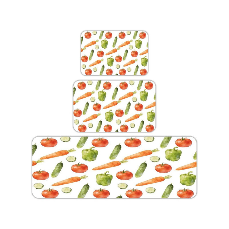 Watercolor Vegetable Kitchen Mat 3 Pc Set for Kitchen & Dining Area