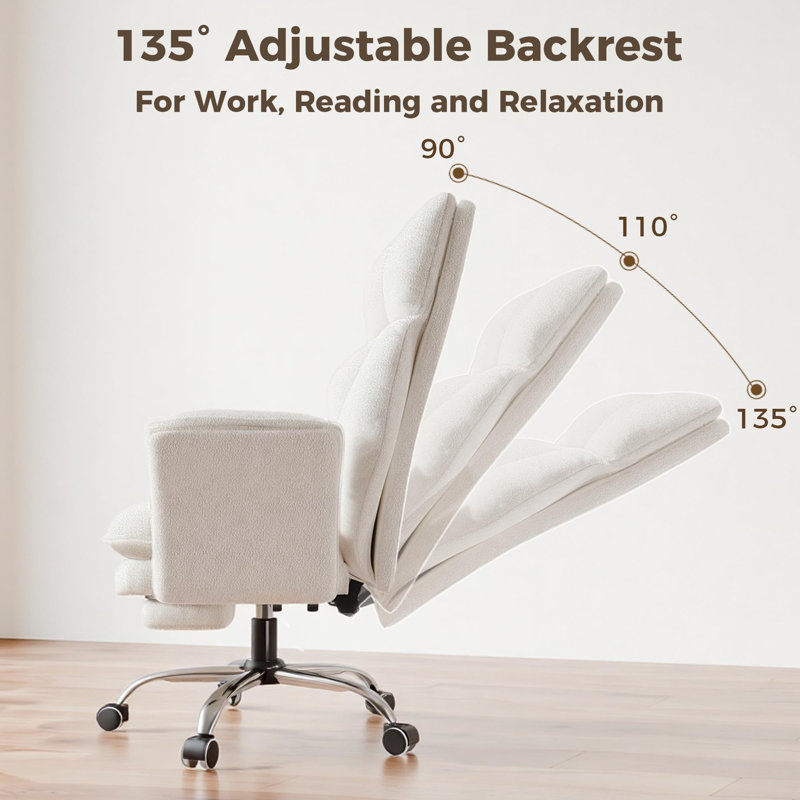 Metro Lane Office Chair with Headrest, Beige Teddy