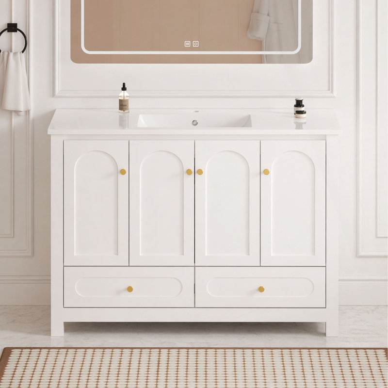 Ensemble de meuble-lavabo 48 po avec lavabo en résine, armoire de rangement abondante - 4 portes à fermeture douce et 2 tiroirs