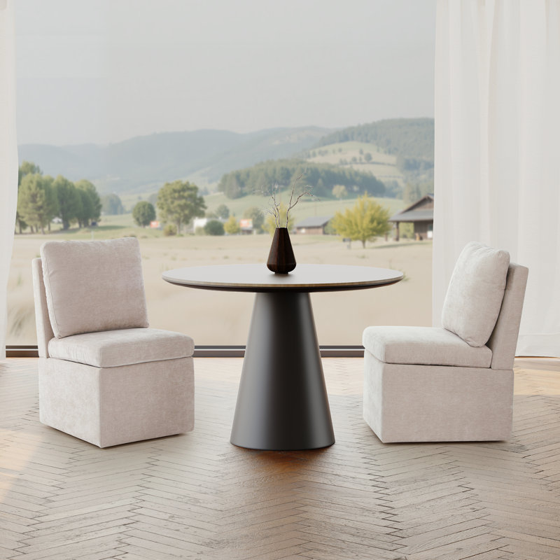Chaise de salle à manger en chenille avec rangement et roulettes (ensemble de 6), 2, Beige